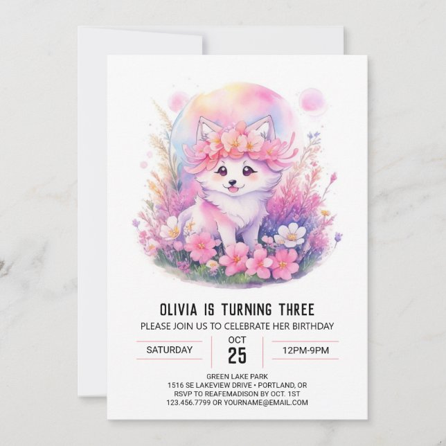 Invitation Loup rose Howl Fille Anniversaire (Devant)