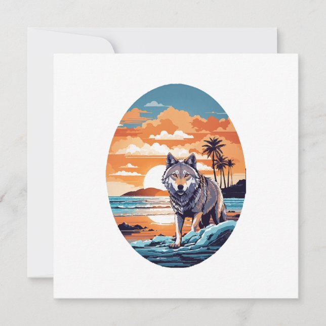 Invitation Loup sur la plage (Devant)