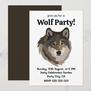 Invitation Loup tête animal gris loup sauvage