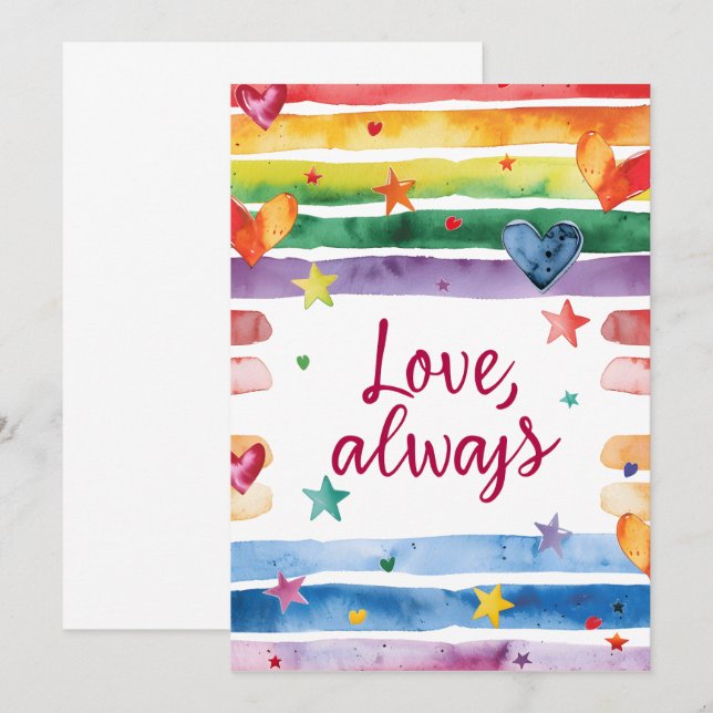 Invitation Love Always Rainbow Sticker, Watercolor Heart (Devant / Derrière)