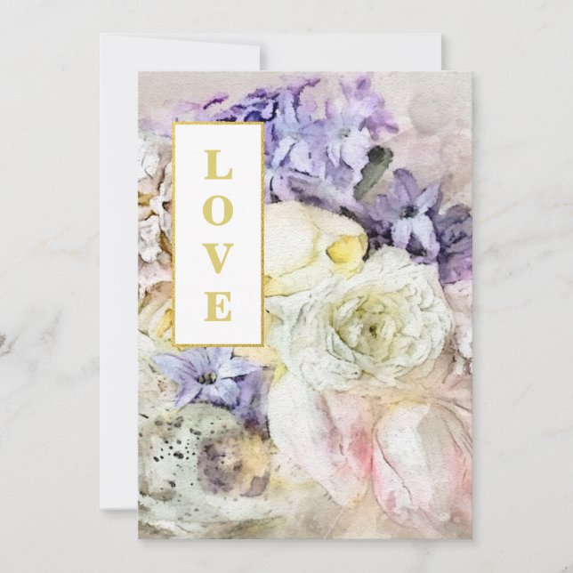 Invitation *~* LOVE AR26 Fleurs Bouquet QR RSVP Mariage (Devant)