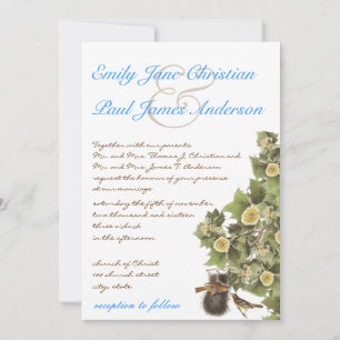Invitation Love Birds Nesting Aqua Blue Font Wedding