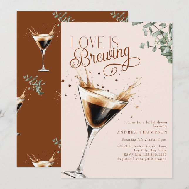 Invitation Love Brewing | Espresso | Martini | FÊTE DES MARIÉ (Devant / Derrière)