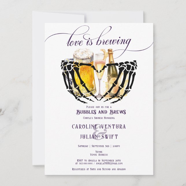Invitation Love Brewing Gothic Bubbles & Brews Couples Douche (Devant)