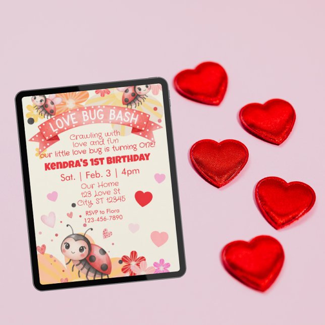 Invitation Love Bug a un an, Love Bug Bash Anniversaire (Créateur téléchargé)