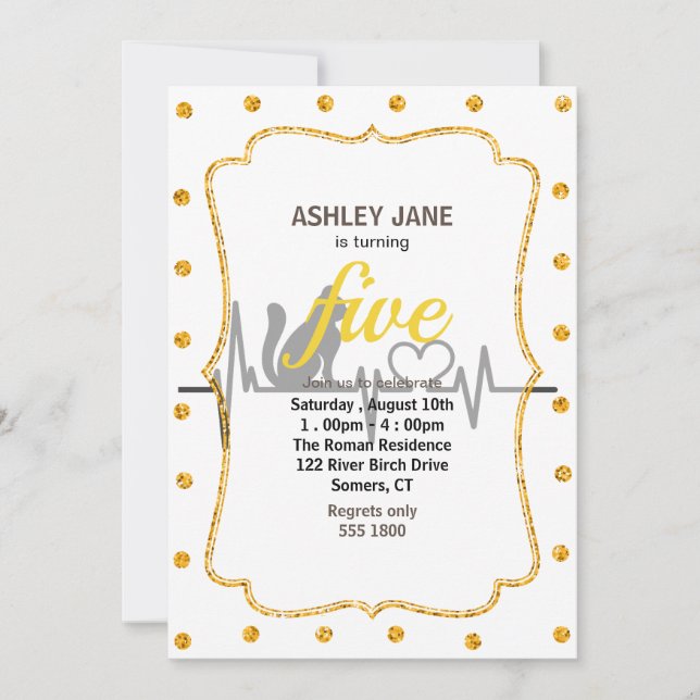 Invitation Love cat cardiogramme - Choisir la couleur arrière (Devant)