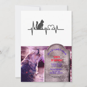 Invitation Love cat cardiogramme - Choisir la couleur arrière