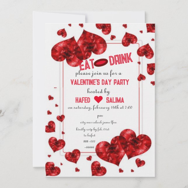 Invitation Love & cœurs Manger, Boire &  la Saint-Valentin Pa (Devant)