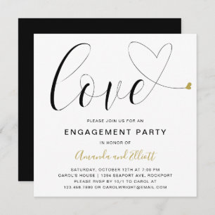 Invitation Love Gold Heart Modern Engagement Party