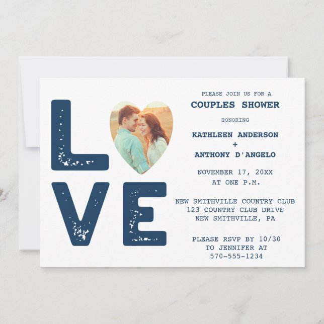 Invitation LOVE Graphic Minimaliste Photo Couples Douche (Devant)