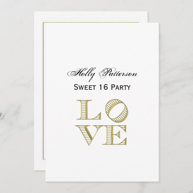 Invitation LOVE Graphic Text - Faux Gold (Devant / Derrière)