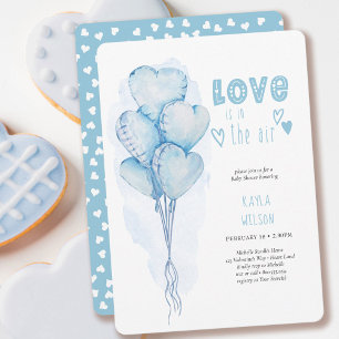 Invitation Love Heart Balloons Aquarelle Baby shower