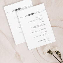 Love Heart Modern Black And White Mariage Menu