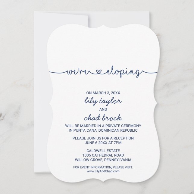 Invitation Love Hearts | Réception d'élopement bleu marine (Devant)
