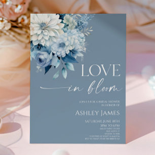 Invitation Love In Bloom Bleu Poussiéreux Floral Fête de Mari