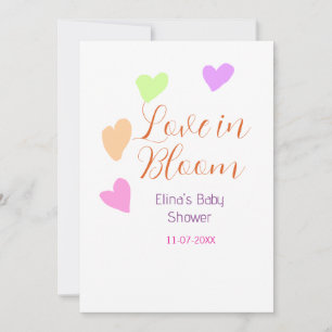 Invitation Love in Bloom cœur coloré baby shower nom pluie