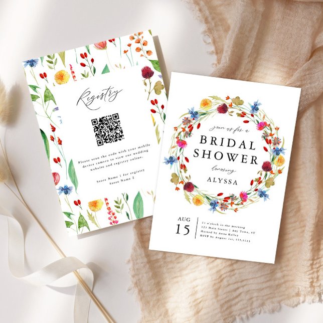 Invitation Love in Bloom Fleur sauvage Back & QR Code Douche (Créateur téléchargé)