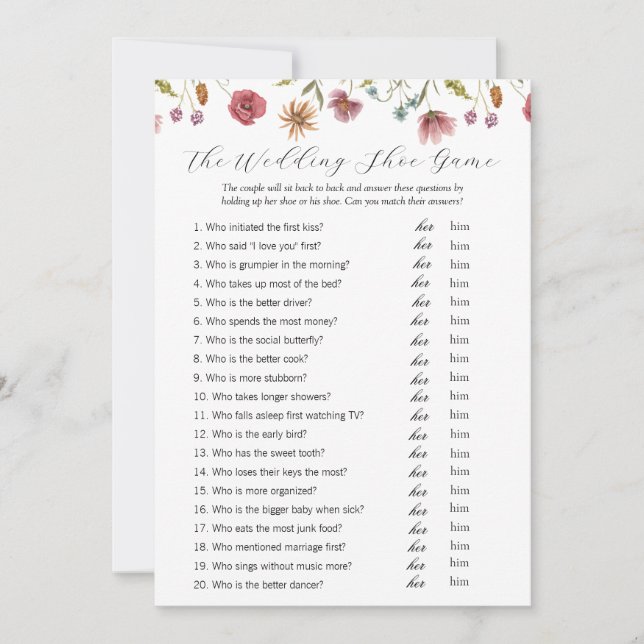 Invitation Love in Bloom Fleur sauvage Mariage Chaussure Cart (Devant)