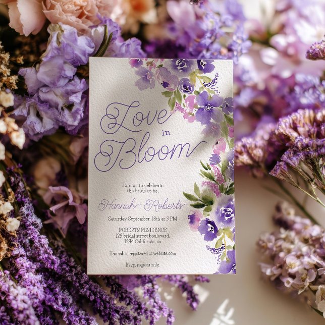 Invitation Love in bloom purple wildflowers bridal shower (Love in bloom purple wildflowers bridal shower invitation)