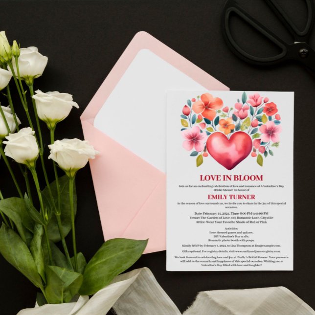 Invitation Love In Bloom Valentine Thème Fête des mariées (Créateur téléchargé)