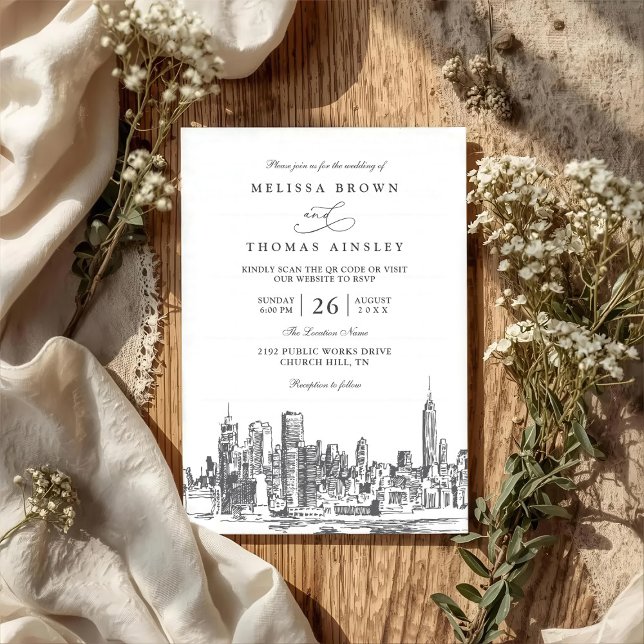 Invitation Love in New York Elegant Modern QR Code Wedding (Créateur téléchargé)
