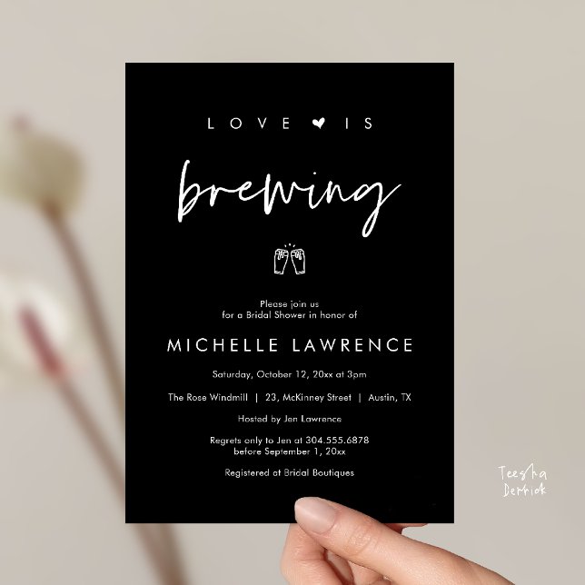 Invitation Love is brewing, Beer Party,  Bridal Shower (Love is brewing, Beer Party, Bridal Shower Invites card, booze love laughter, in black and white)