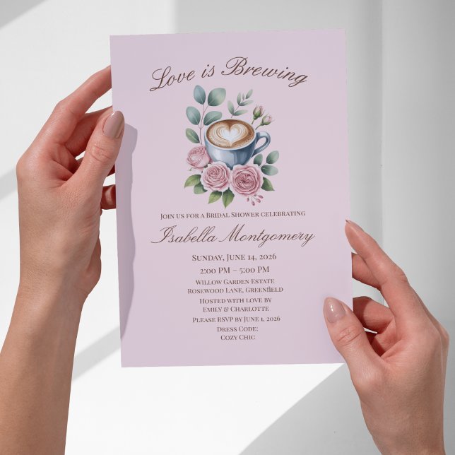 Invitation Love Is Brewing Blush Latte Enterrement de Vie de  (Love Is Brewing Blush Latte Bridal Shower Invitations
)