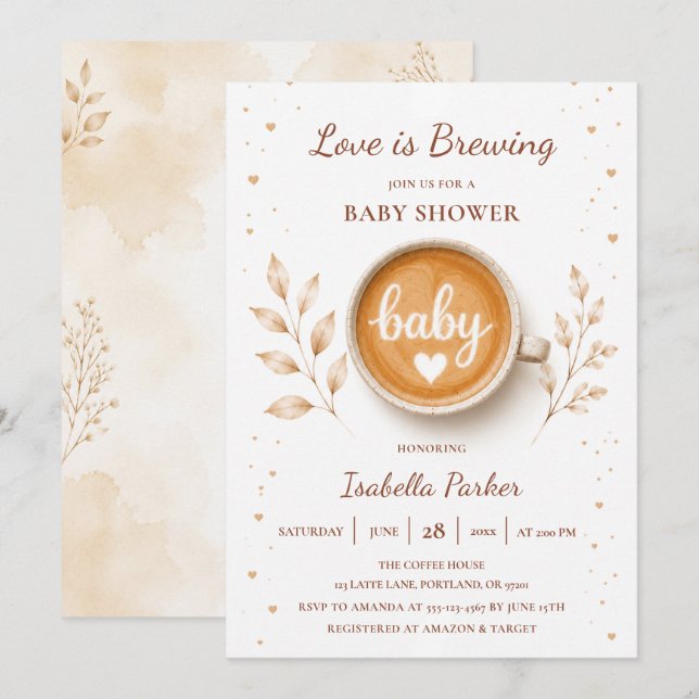 Invitation Love Is Brewing Café Baby Shower (Devant / Derrière)