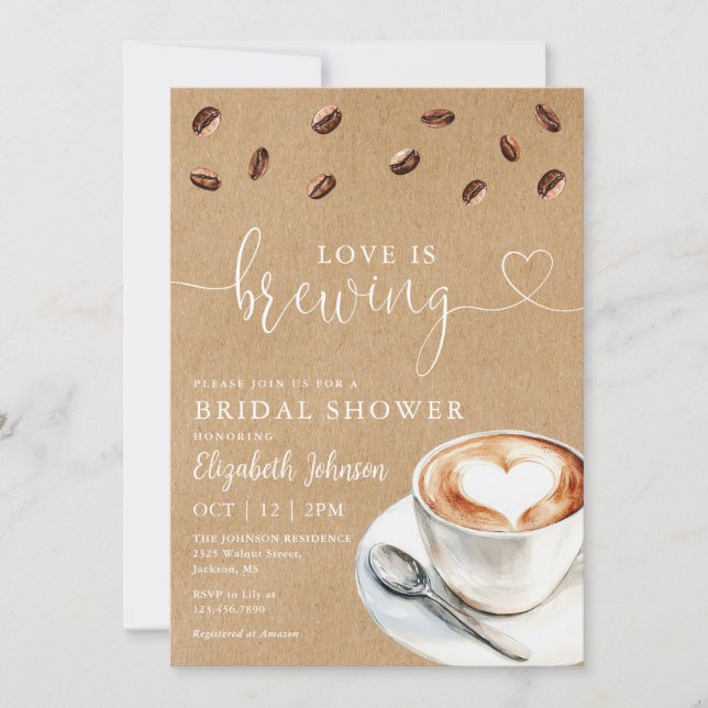 Invitation Love Is Brewing Café Mariage Champêtre Kraft (Devant)