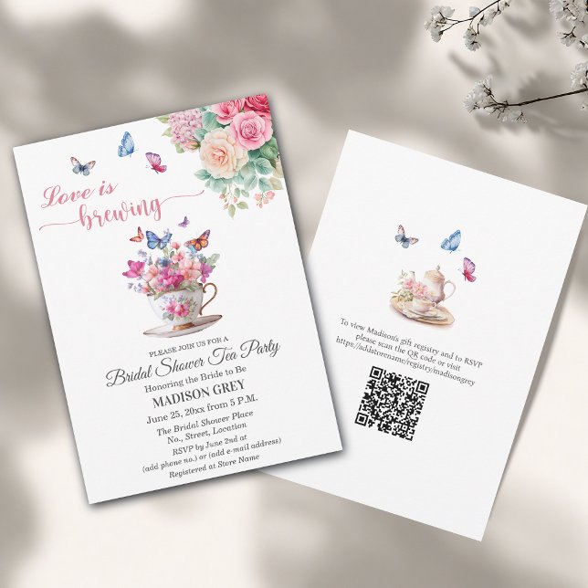 Invitation Love is Brewing Code QR Fête de Mariage Tasse de T (Créateur téléchargé)