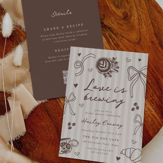 Invitation "Love is Brewing" Coffee Bridal Shower QR Code (Créateur téléchargé)