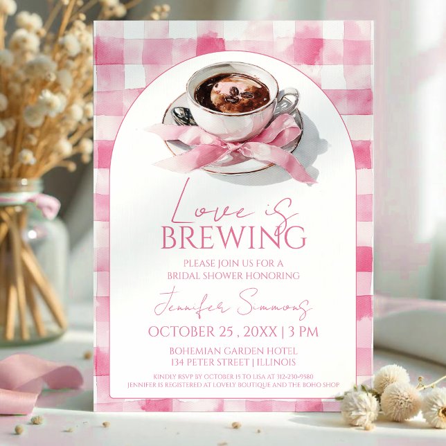Invitation Love Is Brewing Coffee Pink Bow Bridal Shower (Créateur téléchargé)
