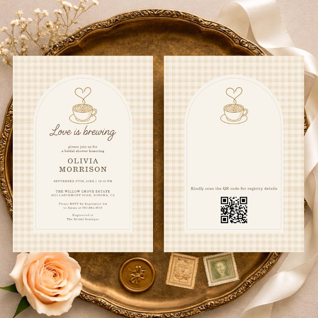 Invitation Love is Brewing Coffee QR Code Bridal Shower (Créateur téléchargé)