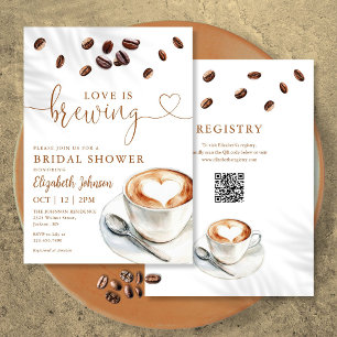 Invitation Love Is Brewing Coffee QR Code Enterrement de Vie