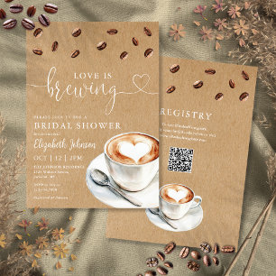 Invitation Love Is Brewing Coffee QR Code Enterrement de Vie