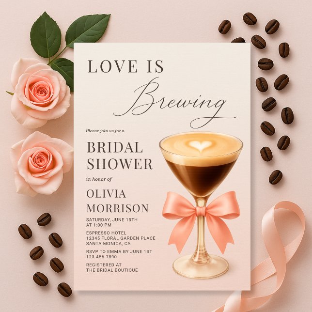 Invitation Love is Brewing Coquette Rose Fête de Mariage (Créateur téléchargé)