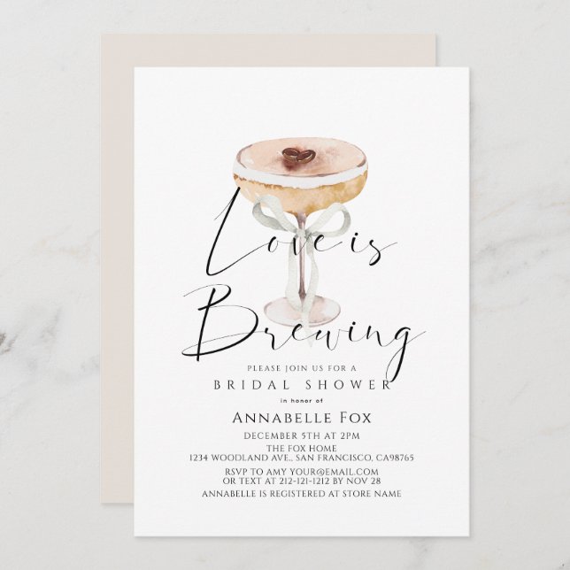 Invitation Love is Brewing Espresso Martini Bridal Shower (Devant / Derrière)