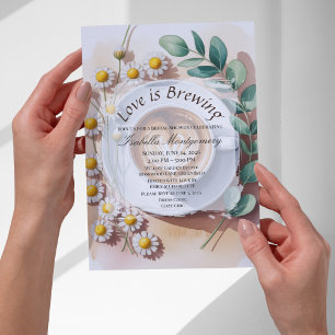 Invitation Love Is Brewing Floral Espresso Baby Shower de Mar