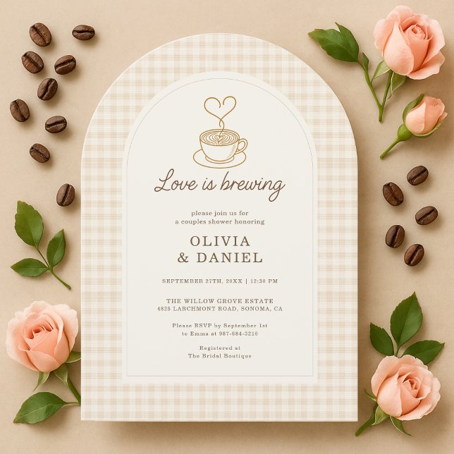 Invitation Love is Brewing Gingham Coffee Couples Shower (Créateur téléchargé)