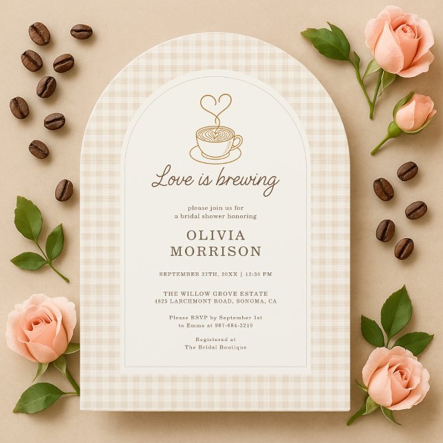 Invitation Love is Brewing Gingham Coffee Enterrement de Mari (Créateur téléchargé)