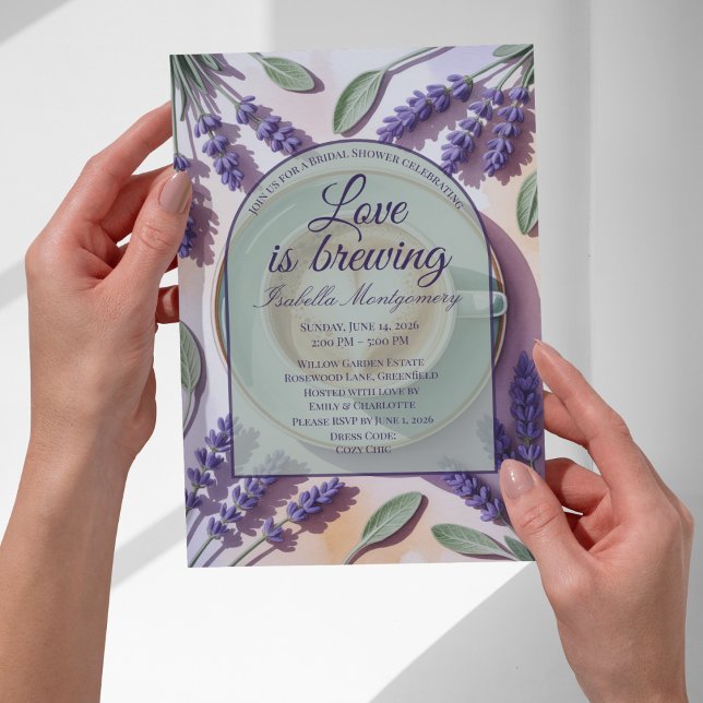 Invitation Love Is Brewing Lavender Latte Enterrement de Vie  (Love Is Brewing Lavender Latte Bridal Shower Invitation
)