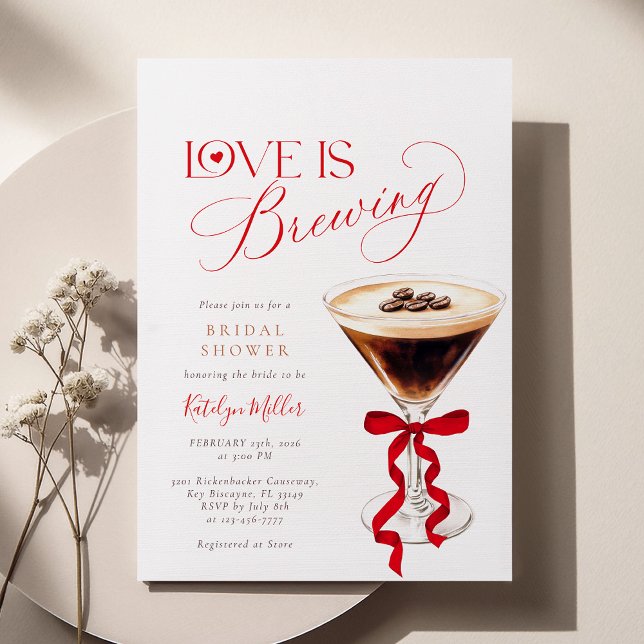 Invitation Love is Brewing Red Bow Bridal Shower  (Créateur téléchargé)
