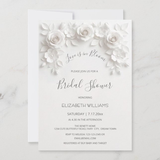 Invitation Love Is In Bloom | 3D Roses Flowers (Devant)