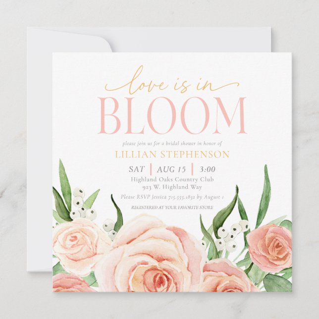 Invitation Love Is In Bloom Blush Pink Floral Bridal Shower (Devant)
