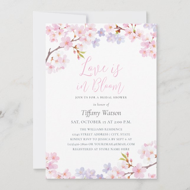 Invitation Love is in Bloom Cherry Blossom Bridal Shower (Devant)