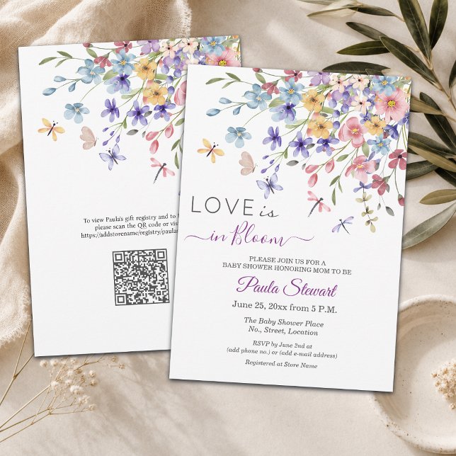 Invitation Love is in Bloom Code QR Baby Shower (Créateur téléchargé)