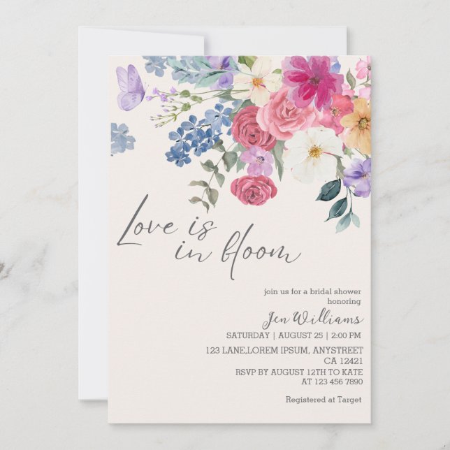 Invitation Love is in bloom spring floral bridal shower (Devant)