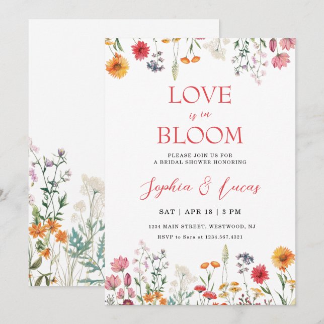 Invitation Love is in Bloom Wildflower Bridal Shower (Devant / Derrière)