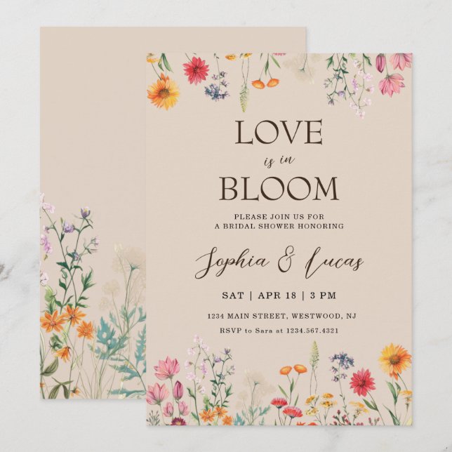 Invitation Love is in Bloom Wildflower Bridal Shower (Devant / Derrière)
