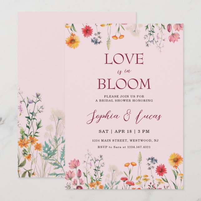 Invitation Love is in Bloom Wildflower Bridal Shower (Devant / Derrière)
